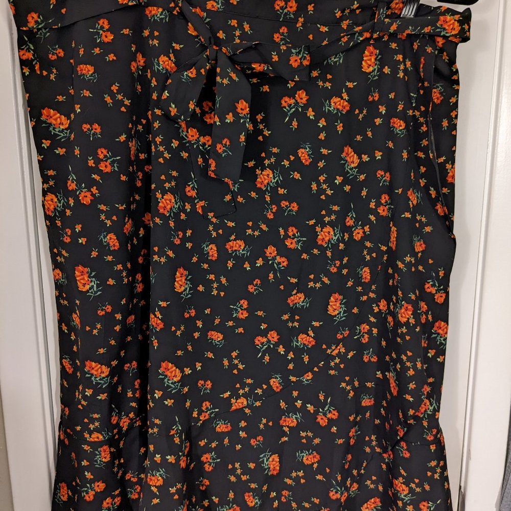 Black wrap midi skirt